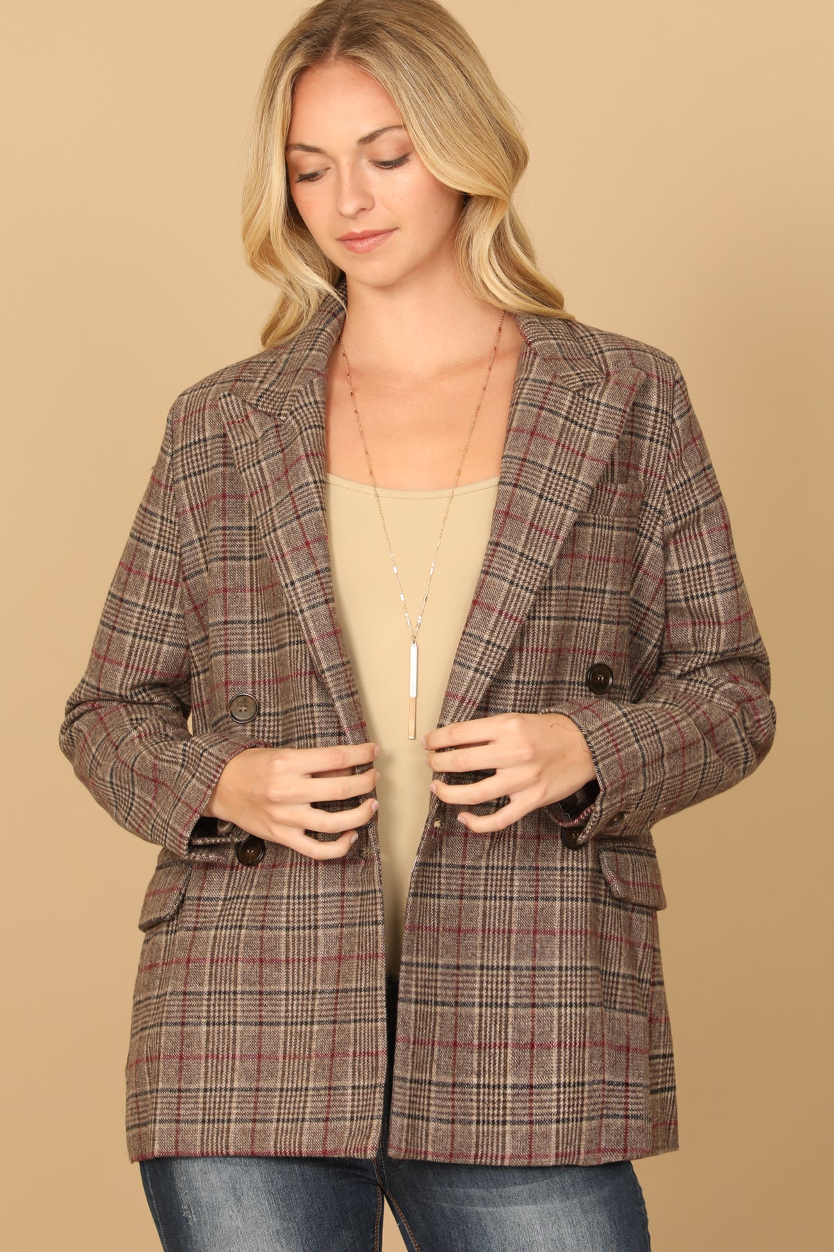 BROWN MULBERRY PLAID BLAZER 2-2-2