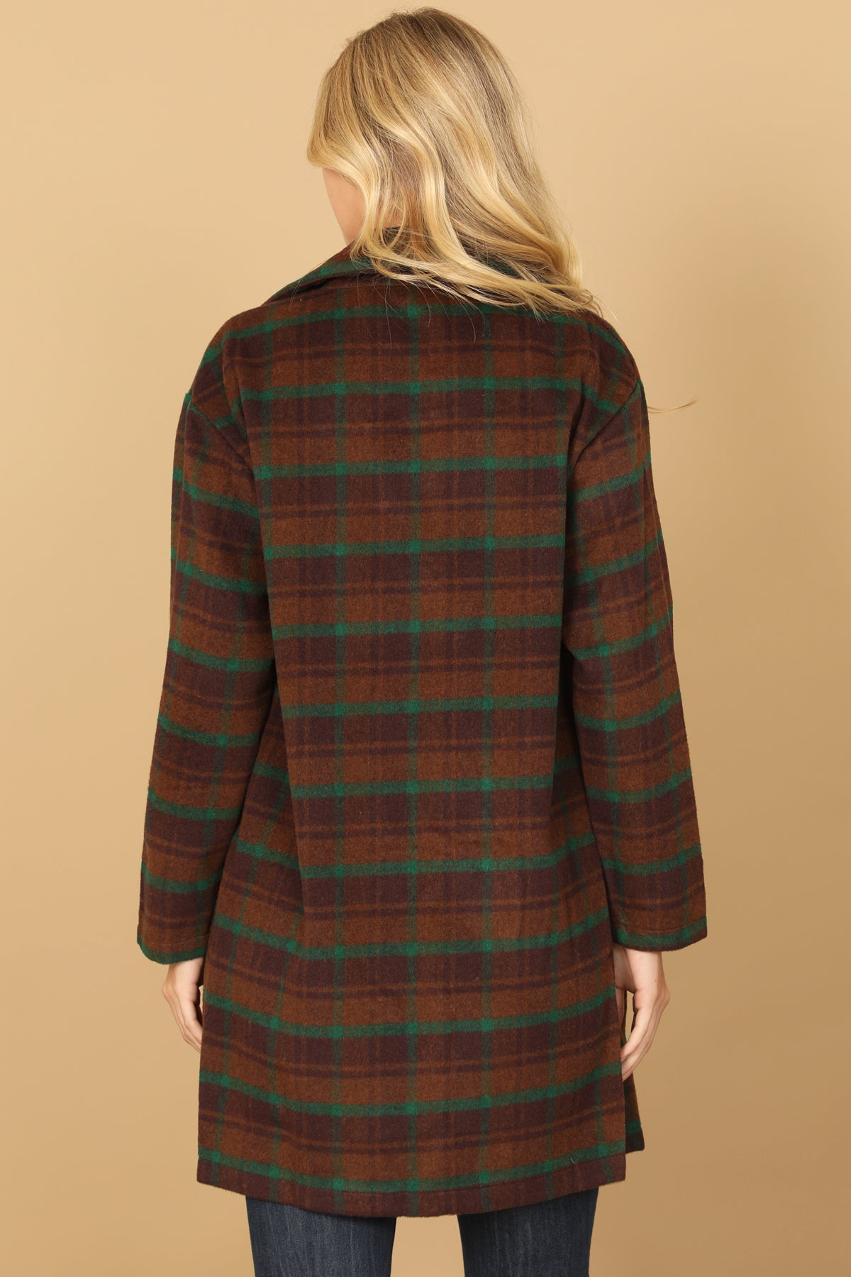 BROWN GREEN PLAID BUTTON JACKET 2-2-1