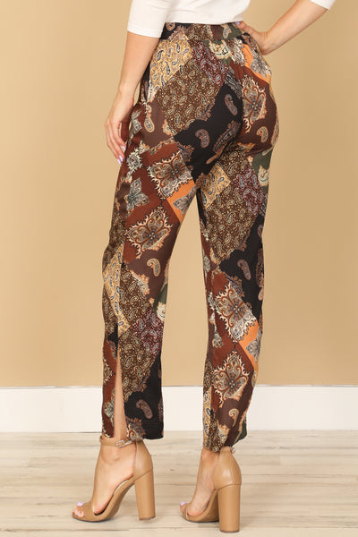 BROWN BLACK SIDE POCKET PRINTED PANTS 2-2-1