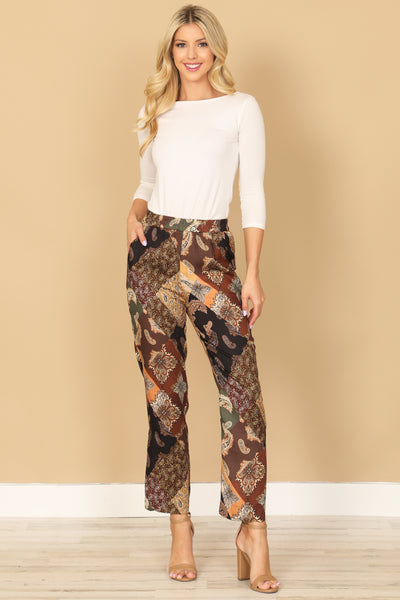 BROWN BLACK SIDE POCKET PRINTED PANTS 2-2-1