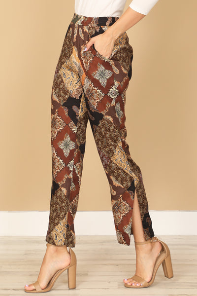 BROWN BLACK SIDE POCKET PRINTED PANTS 2-2-1