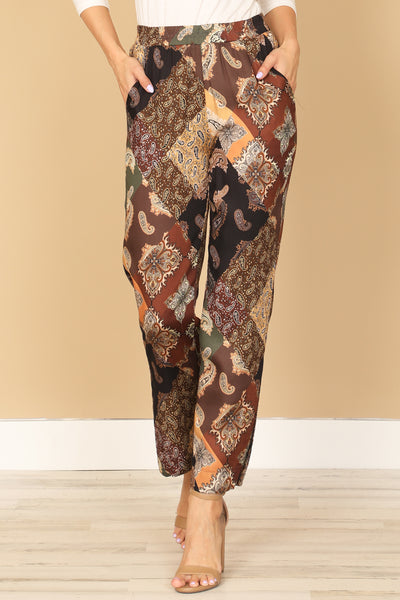 BROWN BLACK SIDE POCKET PRINTED PANTS 2-2-1