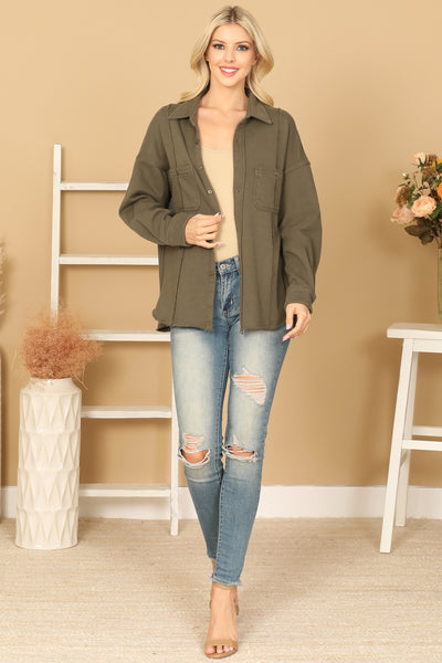 OLIVE BUTTON DOWNN FRONT POCKET JACKET 2-2-1