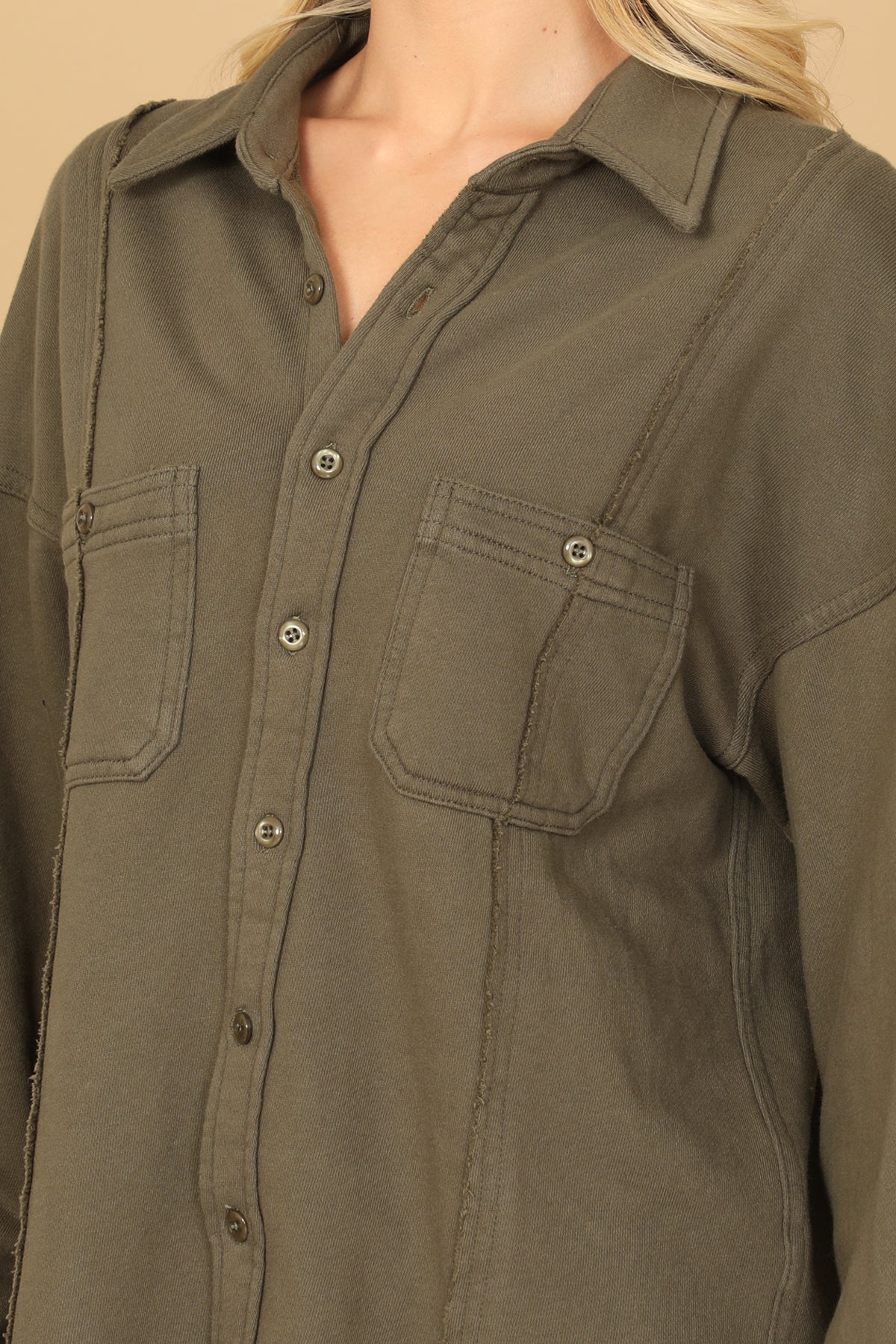 OLIVE BUTTON DOWNN FRONT POCKET JACKET 2-2-1