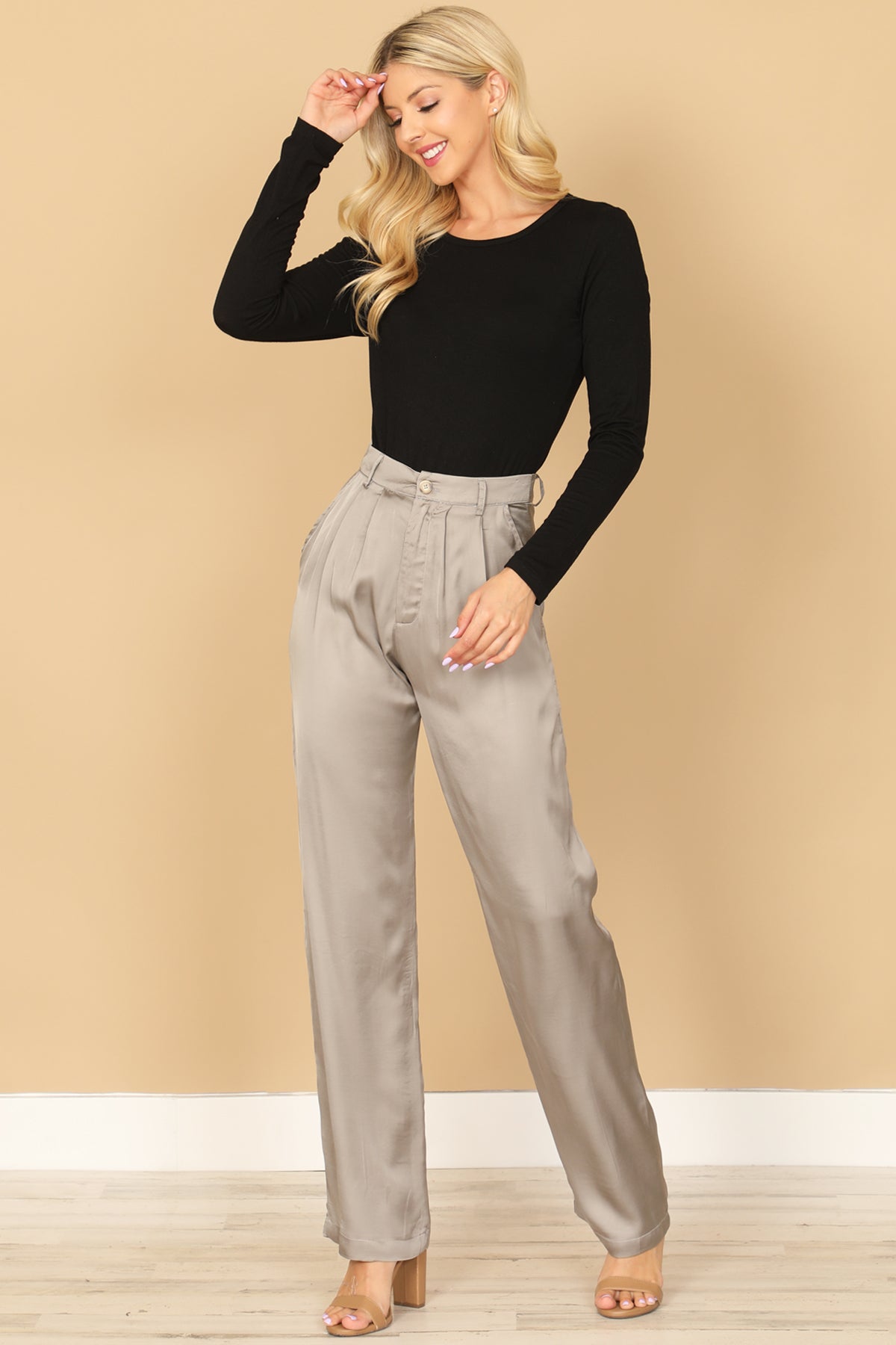 SATINY STRAIGHT PANTS 2-2-1