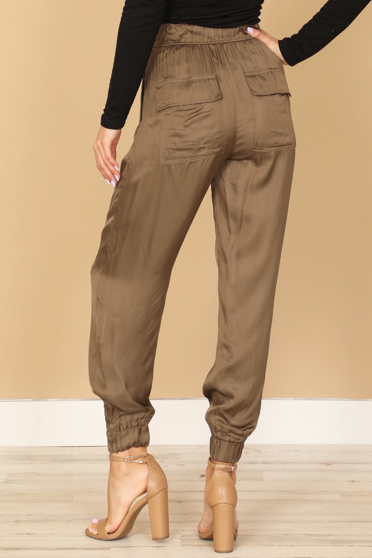 OLIVE SATINY JOGGER PANTS 2-2-1