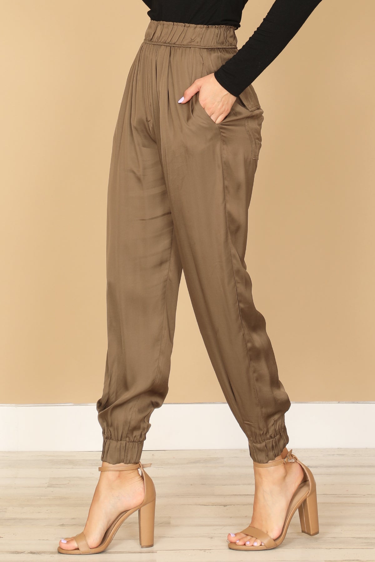 OLIVE SATINY JOGGER PANTS 2-2-1