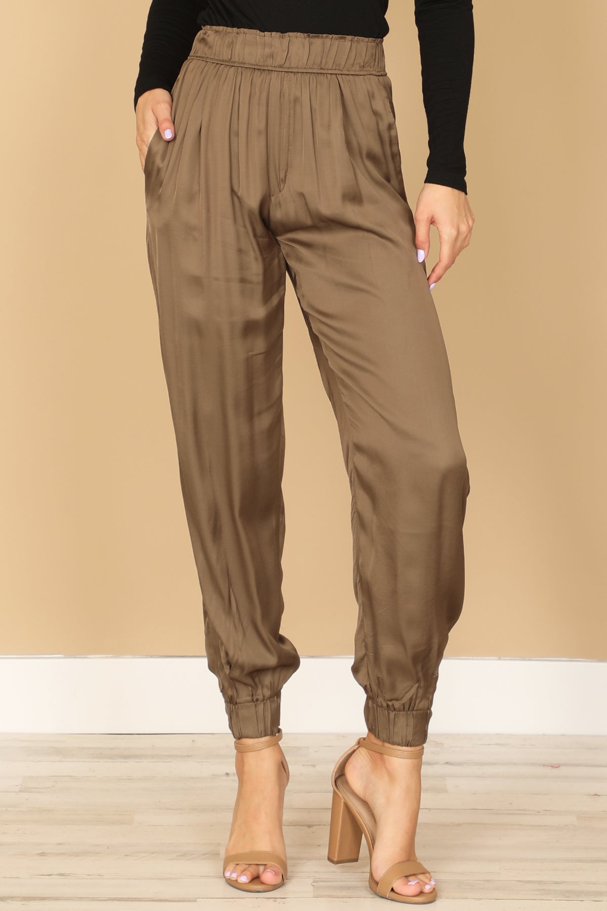 OLIVE SATINY JOGGER PANTS 2-2-1