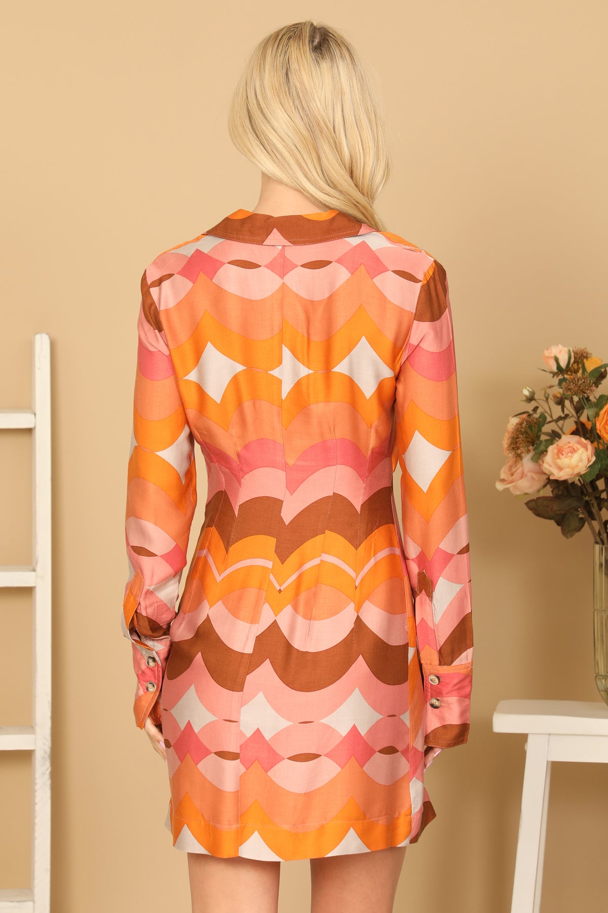 ORANGE PINK FRONT CUT-OUT SCALLOP PRINT DRESS 2-2-1