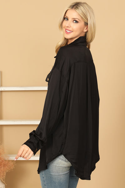 BLACK LONG SLEEVE BUTTON DOWN SOLID TOP 2-2-1