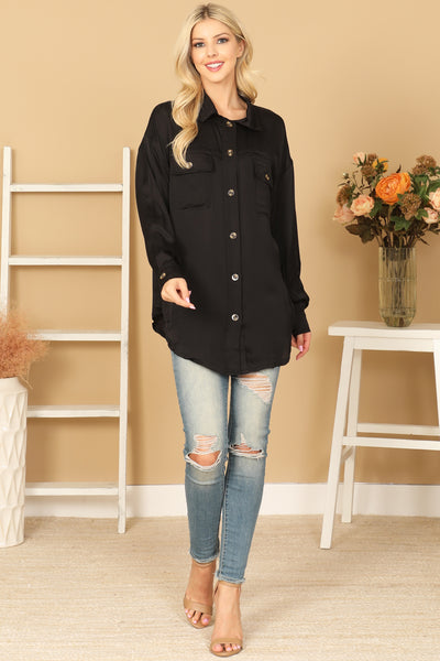 BLACK LONG SLEEVE BUTTON DOWN SOLID TOP 2-2-1