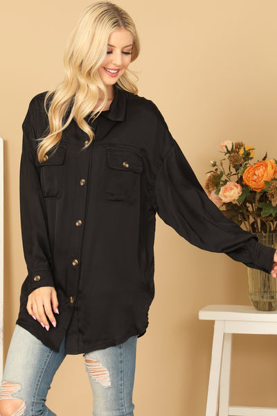 BLACK LONG SLEEVE BUTTON DOWN SOLID TOP 2-2-1