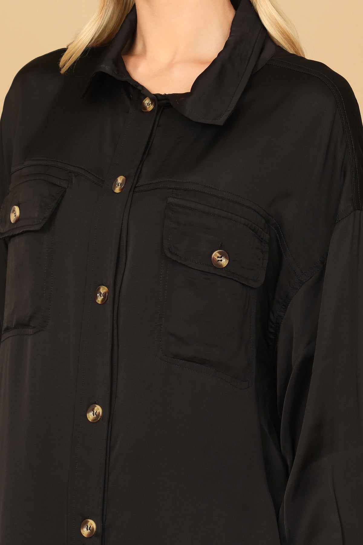 BLACK LONG SLEEVE BUTTON DOWN SOLID TOP 2-2-1