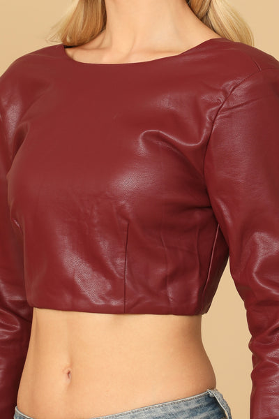 BERRY LONG SLEEVE LEATHER CROP TOP 2-2-1