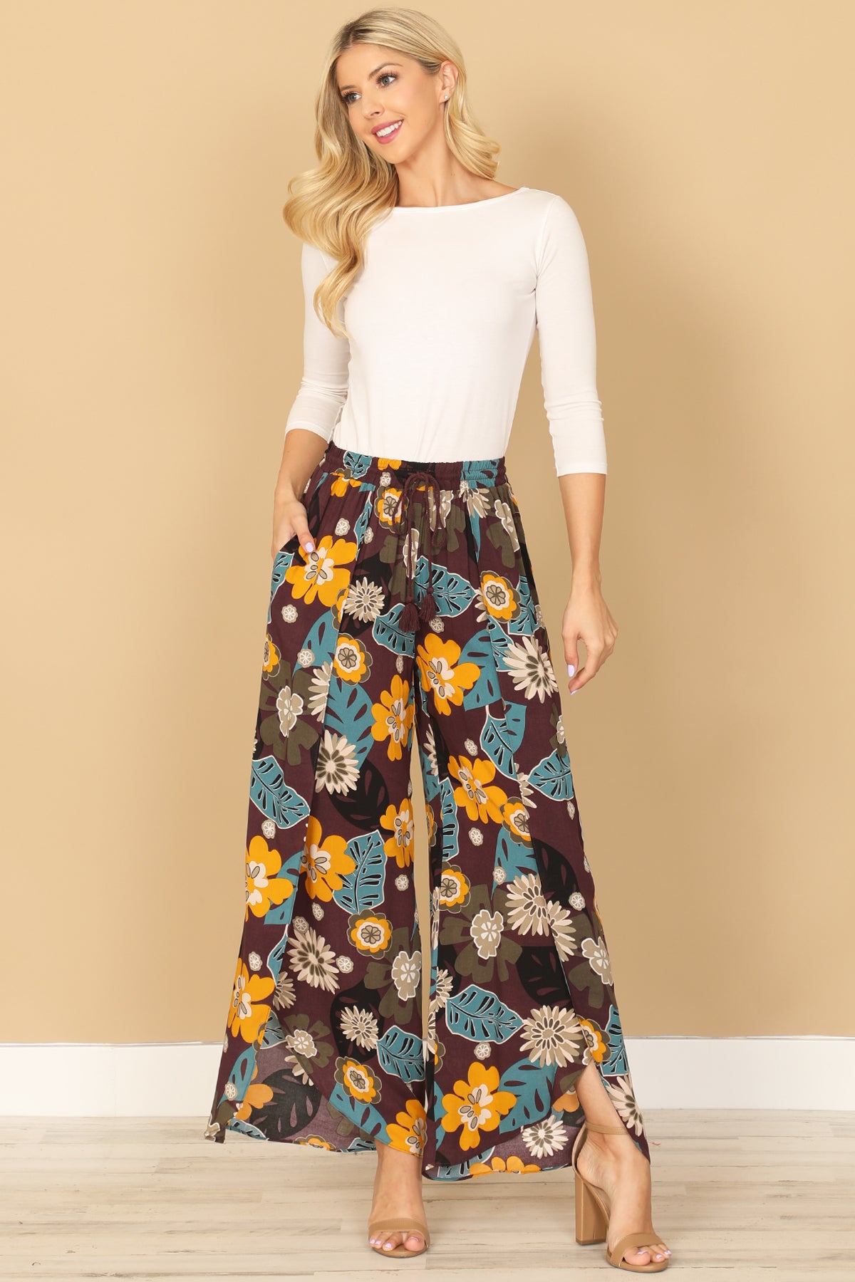 PURPLE YELLOW PRINTED TULIP PANTS 2-2-1