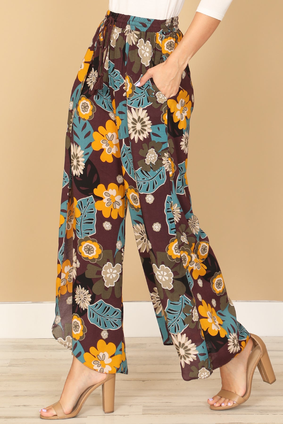 PURPLE YELLOW PRINTED TULIP PANTS 2-2-1