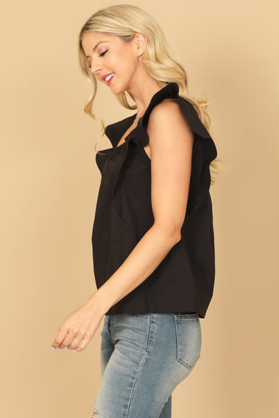 RUFFLE SLEEVELESS SQUARE NECK SOLID TOP 2-2-1