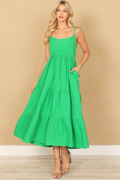 SPAGHETTI STRAP TIERED SOLID DRESS 2-2-1