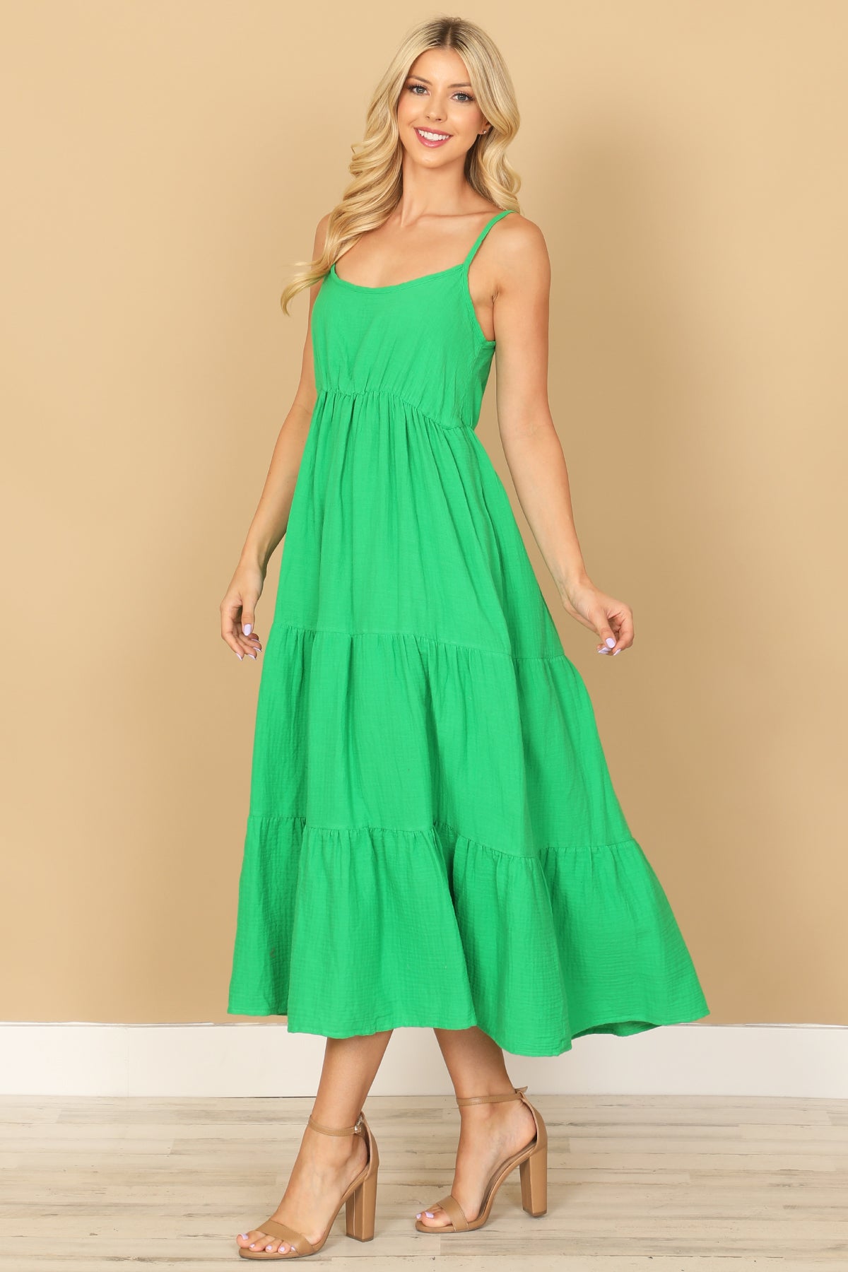 SPAGHETTI STRAP TIERED SOLID DRESS 2-2-1