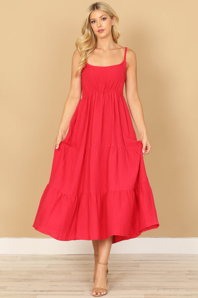 SPAGHETTI STRAP TIERED SOLID DRESS 2-2-1