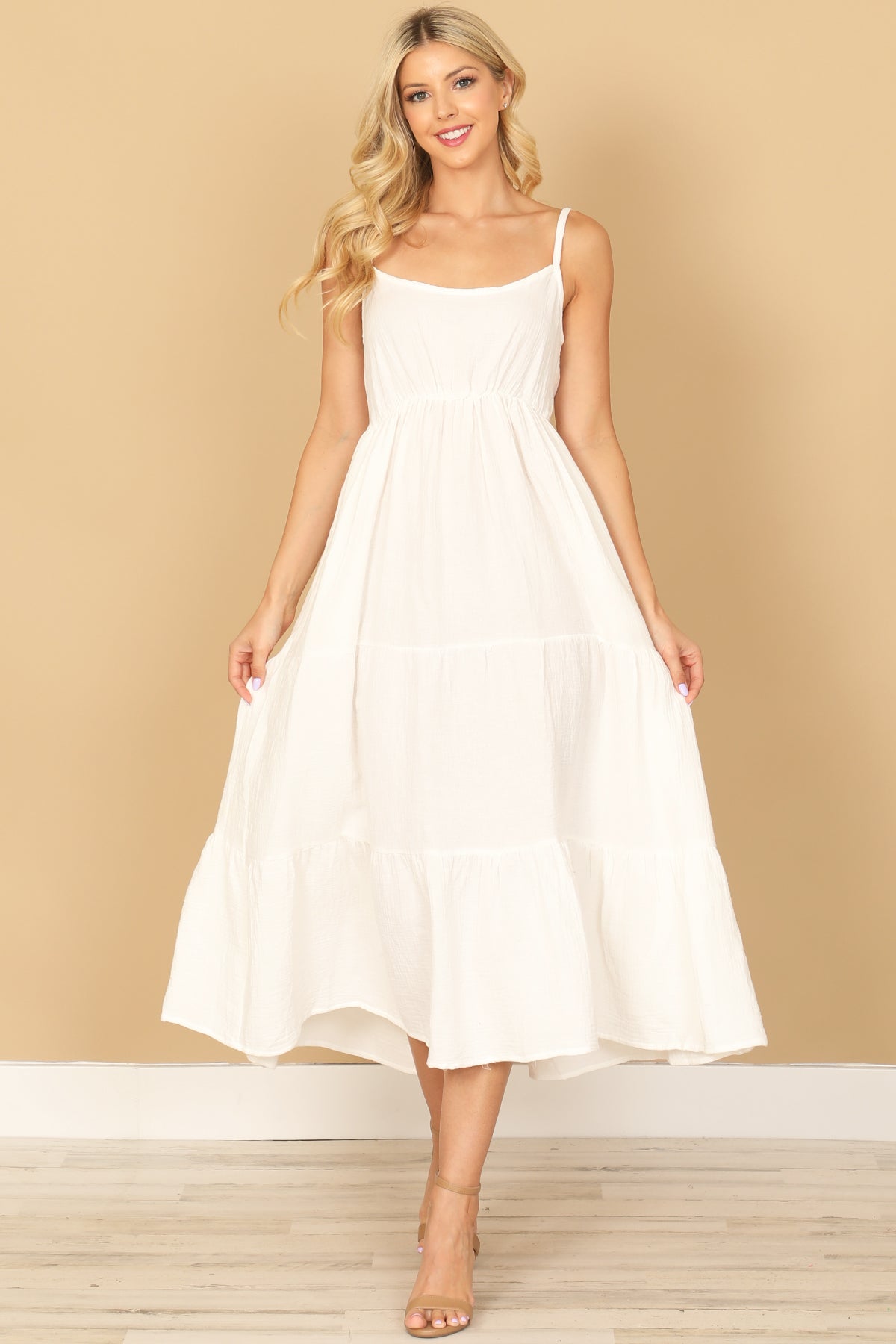 SPAGHETTI STRAP TIERED SOLID DRESS 2-2-1