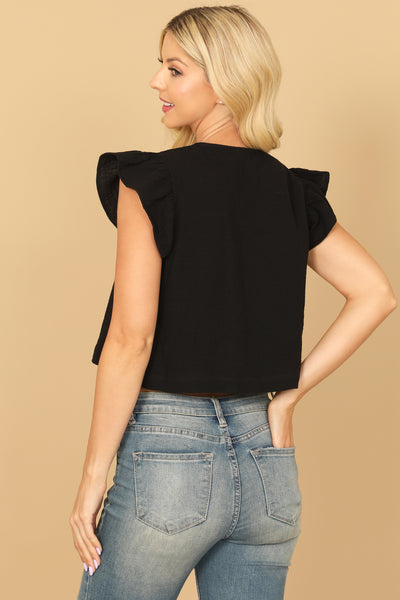 RUFFLE SLEEVE V-NECK HANGING CROP TOP 2-2-1