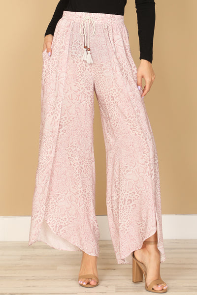 PINK IVORY WAIST TIE TULIP PRINTED PANTS 2-2-1