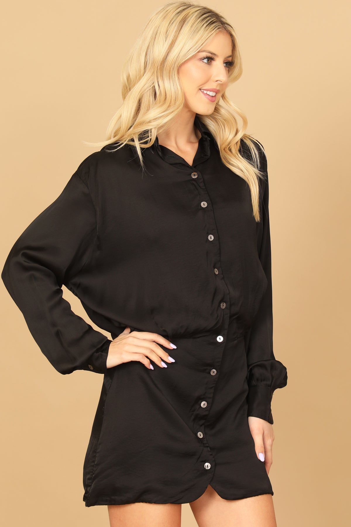 BUTTON DOWN BLOUSON SOLID DRESS 2-2-1