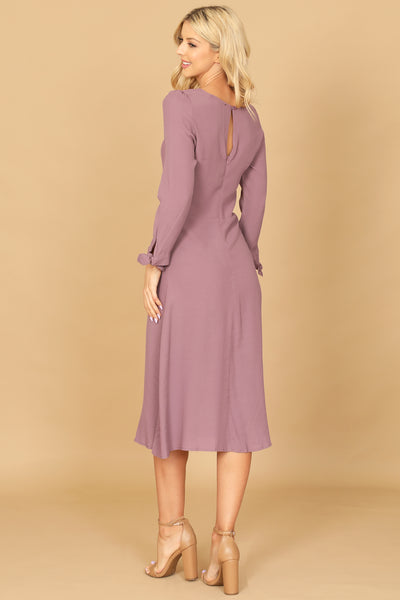 CUFF TIE LONG SLEEVE SOLID MIDI DRESS 2-2-1