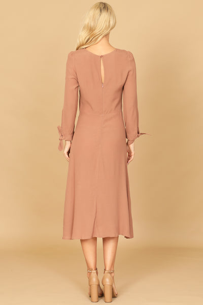 CUFF TIE LONG SLEEVE SOLID MIDI DRESS 2-2-1