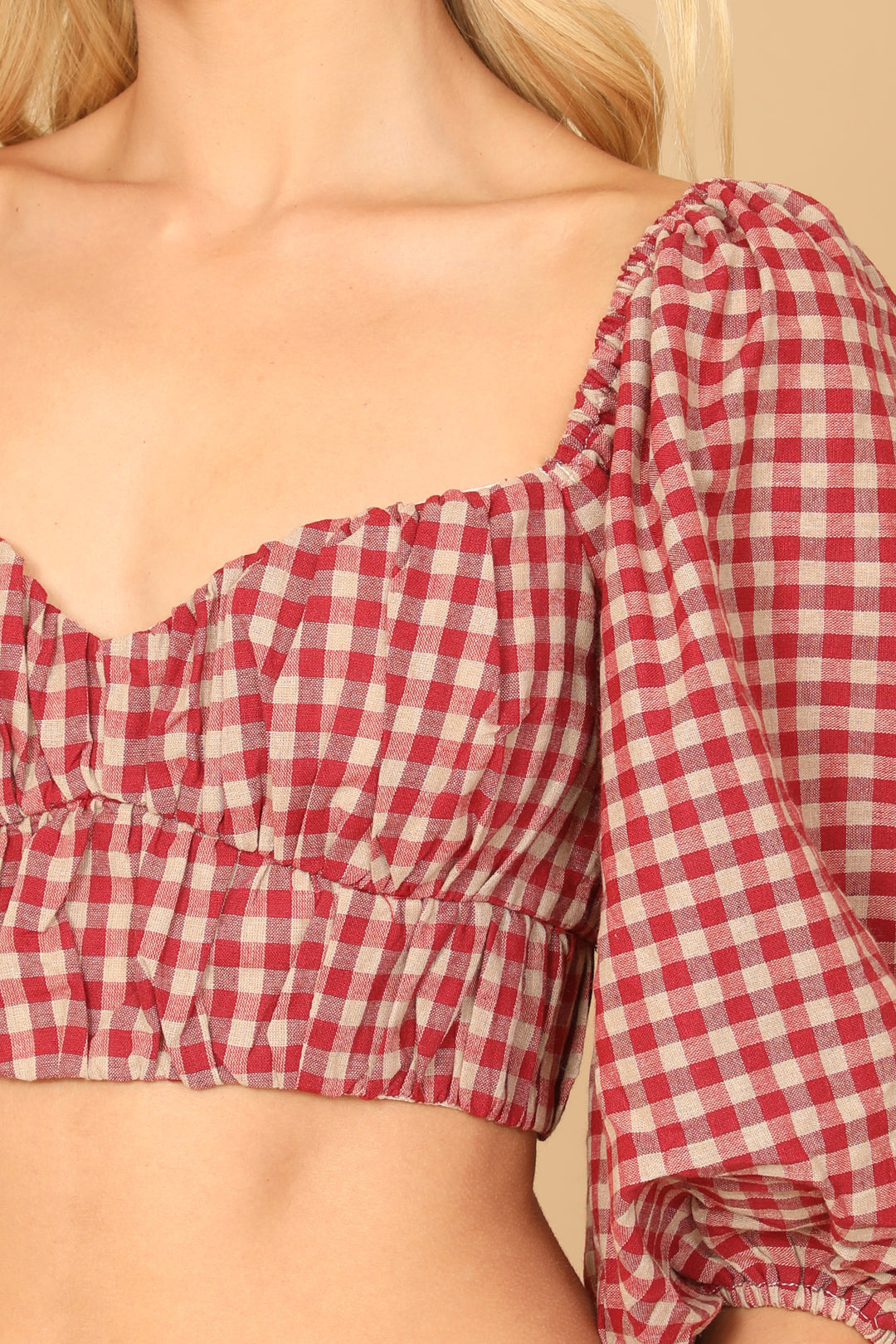 カットソー(長袖/七分) CHER PLAID PUFF FRILL TOPS SSYS The Serena Plaid Puff Smocked Long Sleeve Button Down Top