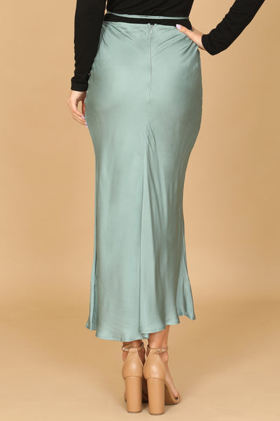 GREEN AQUA SATINY MERMAID MIDI SKIRT 2-2-1