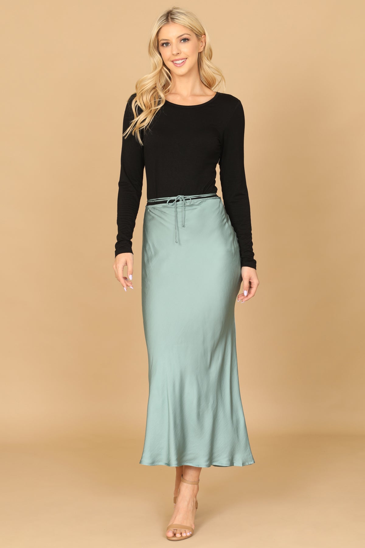 GREEN AQUA SATINY MERMAID MIDI SKIRT 2-2-1