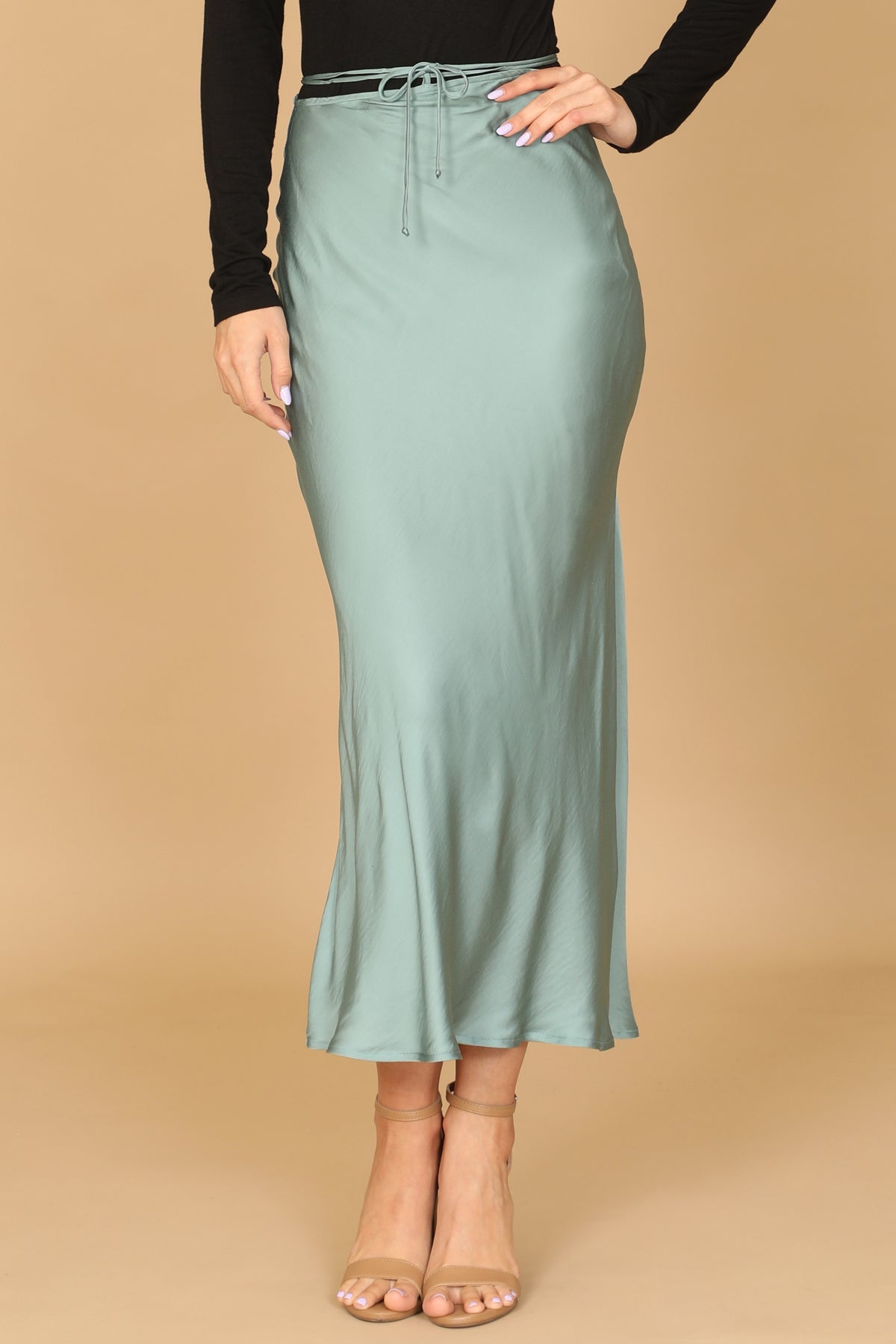 GREEN AQUA SATINY MERMAID MIDI SKIRT 2-2-1