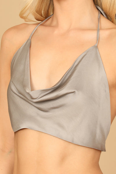 COWL NECK TIE BACK SATINY CROP TOP 2-2-1