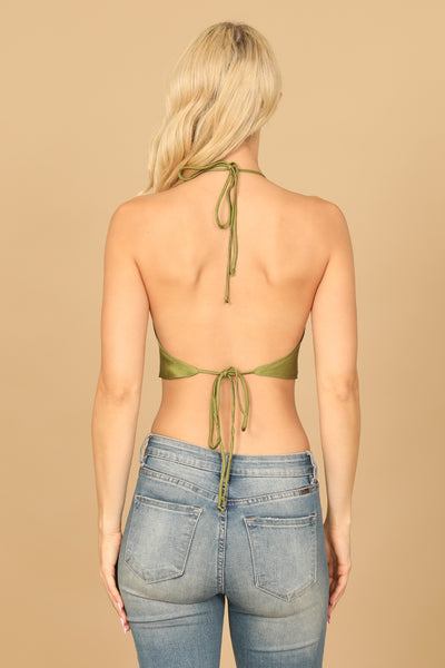 COWL NECK TIE BACK SATINY CROP TOP 2-2-1