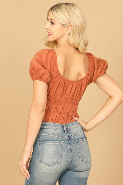 PUFF SLEEVE PLEATED BODYSUIT 2-2-1