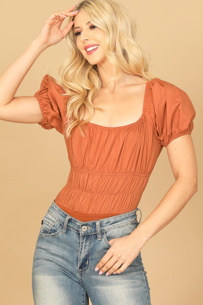 PUFF SLEEVE PLEATED BODYSUIT 2-2-1