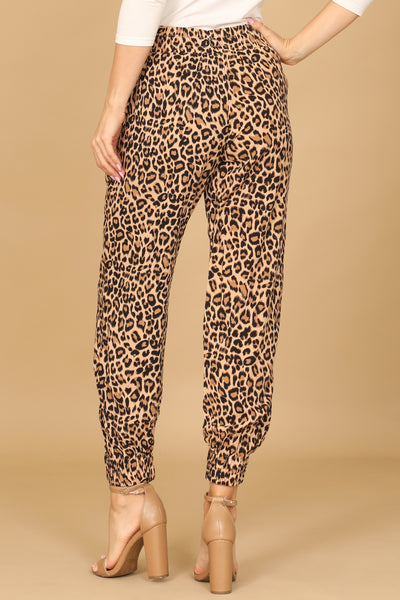 TAUPE BLACK GARTERIZED HEM LEOPARD PANTS 2-2-1