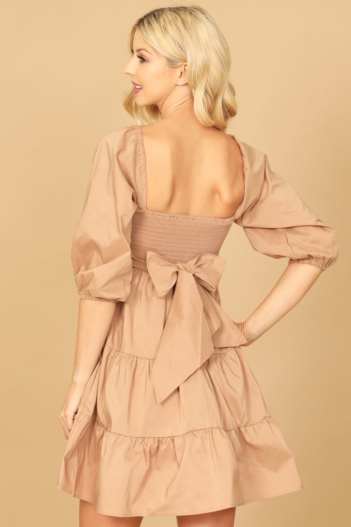 PUFF SLEEVE SQUARE NECK SOLID TIERED DRESS 2-2-1 MYS Wholesale PUFF SLEEVE SQUARE NECK SOLID TIERED DRESS 2-2-1 MYS Wholesale
