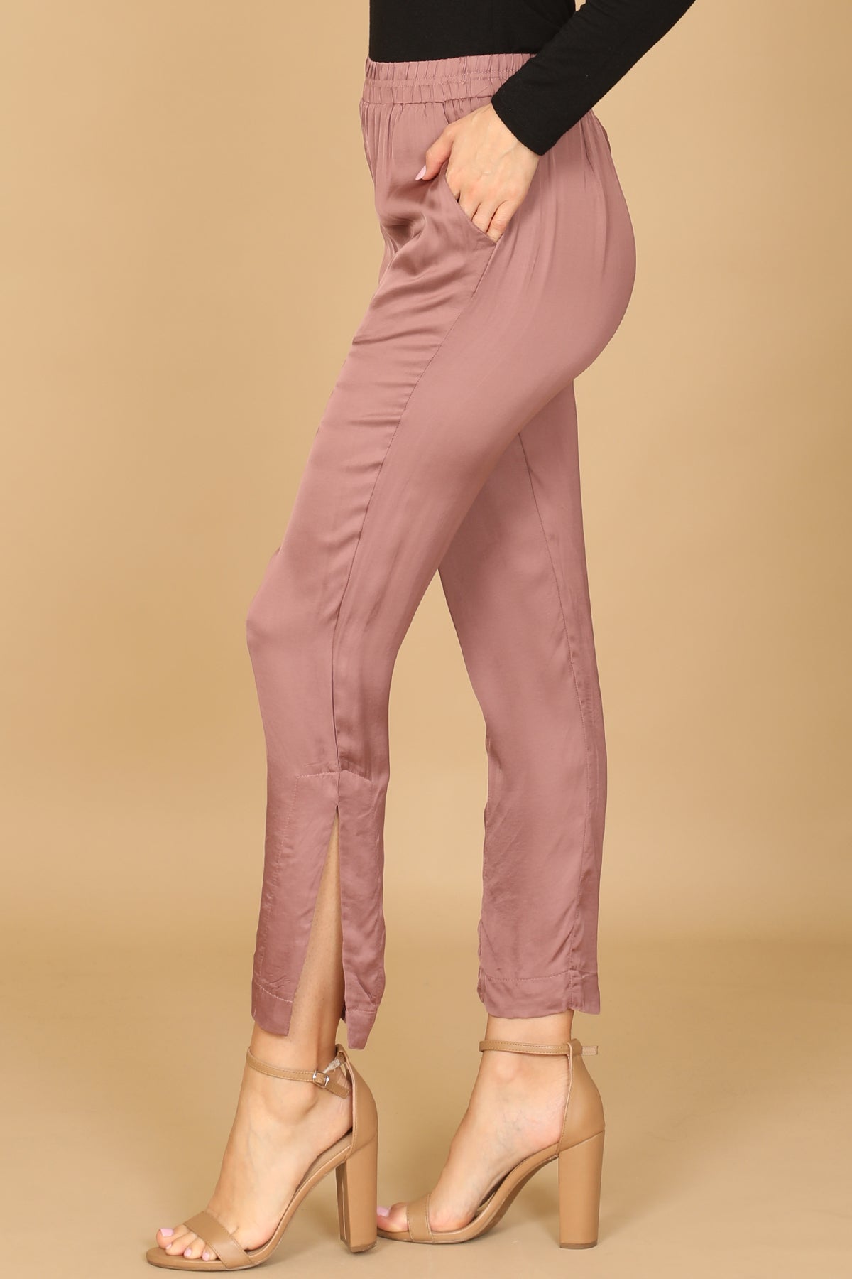 SKINNY SIDE SLIT SOLID PANTS 2-2-1