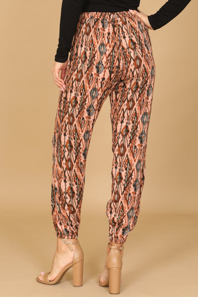 SALMON RUST WAIST TIE PRINTED JOGGER PANTS 2-2-1