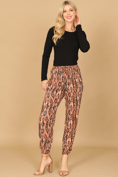 SALMON RUST WAIST TIE PRINTED JOGGER PANTS 2-2-1