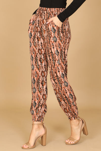 SALMON RUST WAIST TIE PRINTED JOGGER PANTS 2-2-1