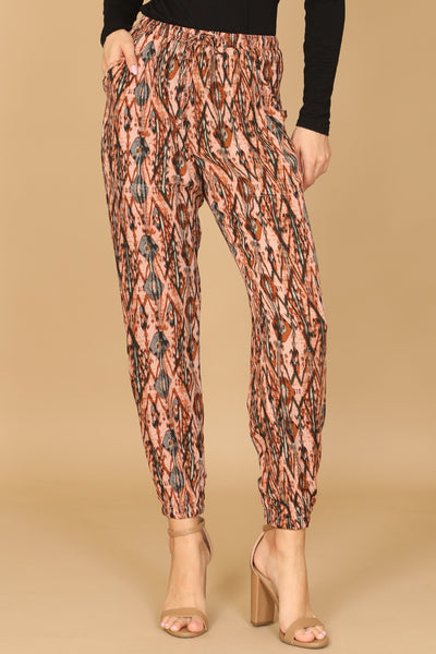 SALMON RUST WAIST TIE PRINTED JOGGER PANTS 2-2-1