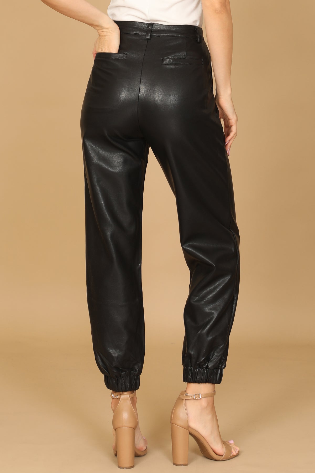 BLACK LEATHER JOGGER PANTS 2-2-1