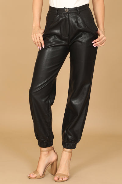 BLACK LEATHER JOGGER PANTS 2-2-1