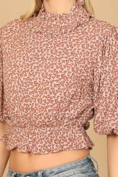 BLUSH FLORAL RUFFLE DETAIL CROP TOP 2-2-1