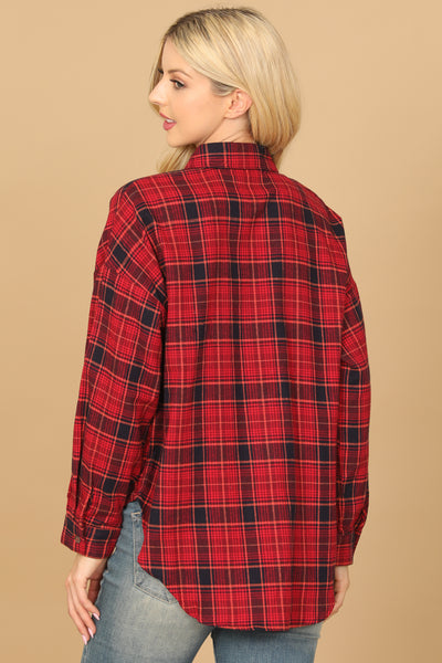 RED PLAID LONG SLEEVE BUTTON DOWN TOP 2-2-1