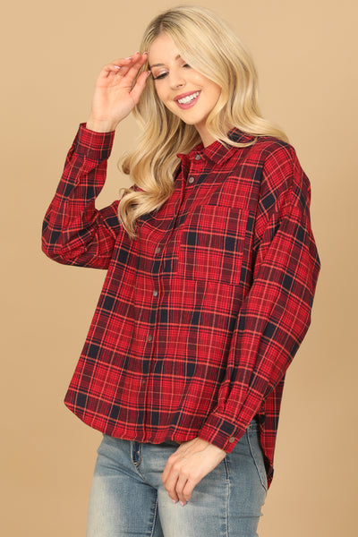 RED PLAID LONG SLEEVE BUTTON DOWN TOP 2-2-1